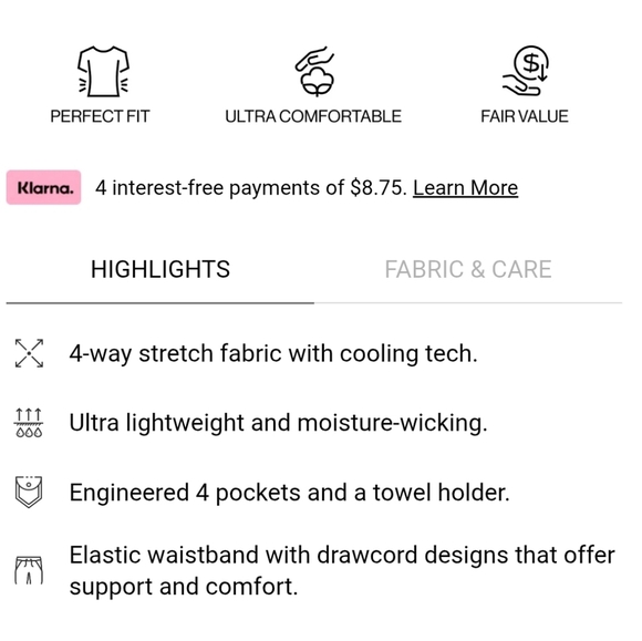 NWT AHA Selected 5" Stay Cool 4 Pocket Short In Black Size XL B72 - Picture 4 of 6